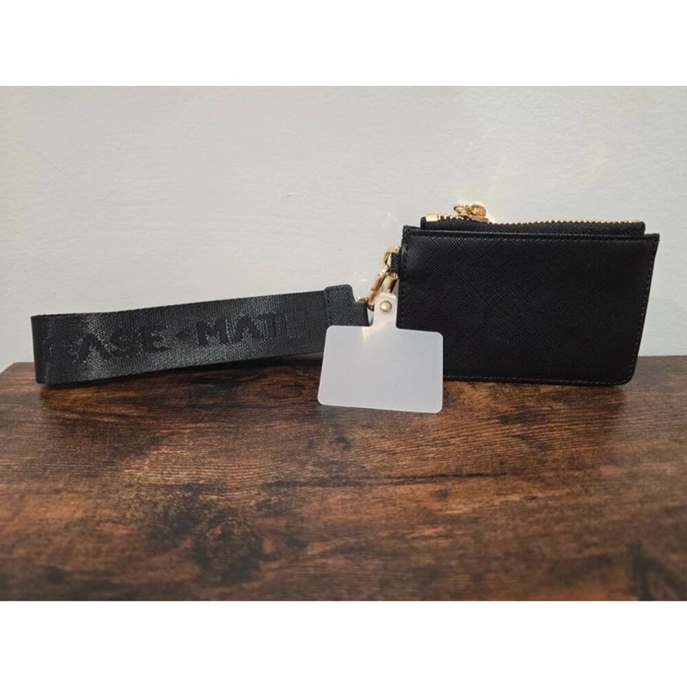 Case-Mate Essential Wristlet Set Black Wallet Phone Strap Gold Hardware
